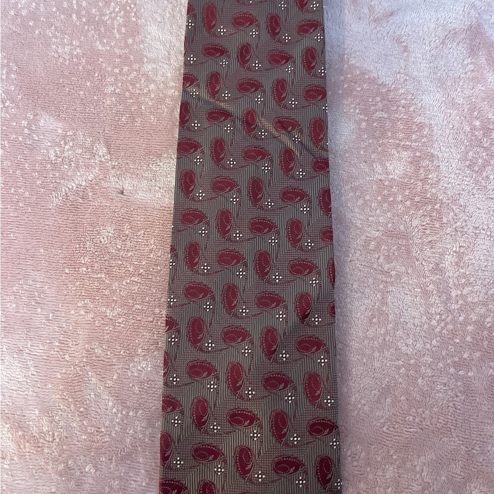 Elegant Paisley Men's Tie in Red and Gray - Picture 3 of 8